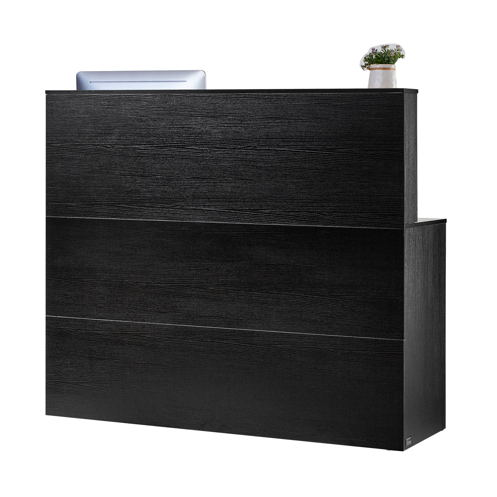 55 in. L-Shaped Reception Desk with Keyboard Tray, Drawer and Storage Cabinet, Black, for Checkout, Lobby, Office