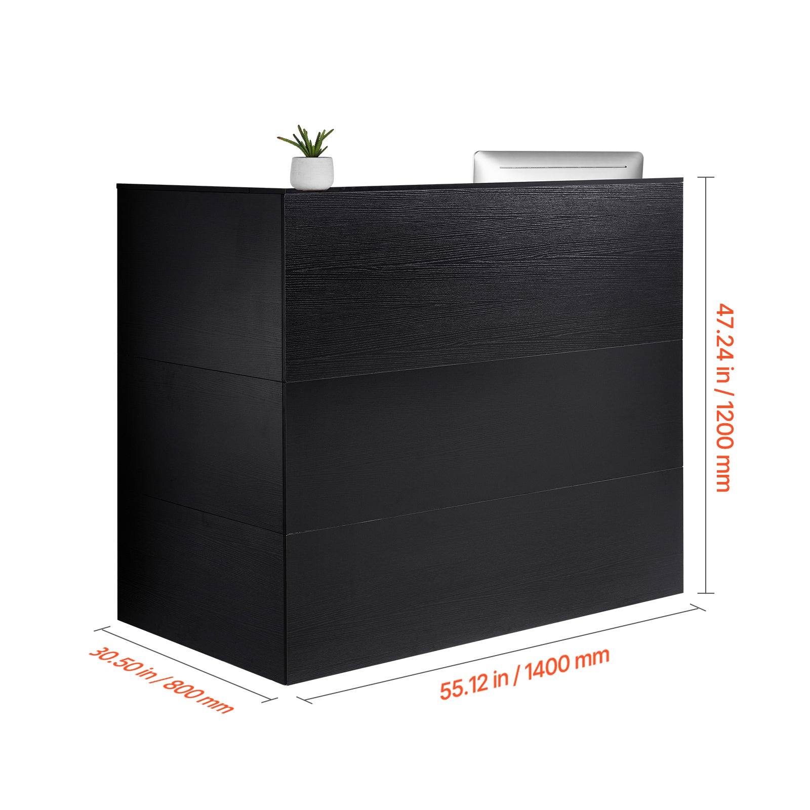 55 in. L-Shaped Reception Desk with Keyboard Tray, Drawer and Storage Cabinet, Black, for Checkout, Lobby, Office