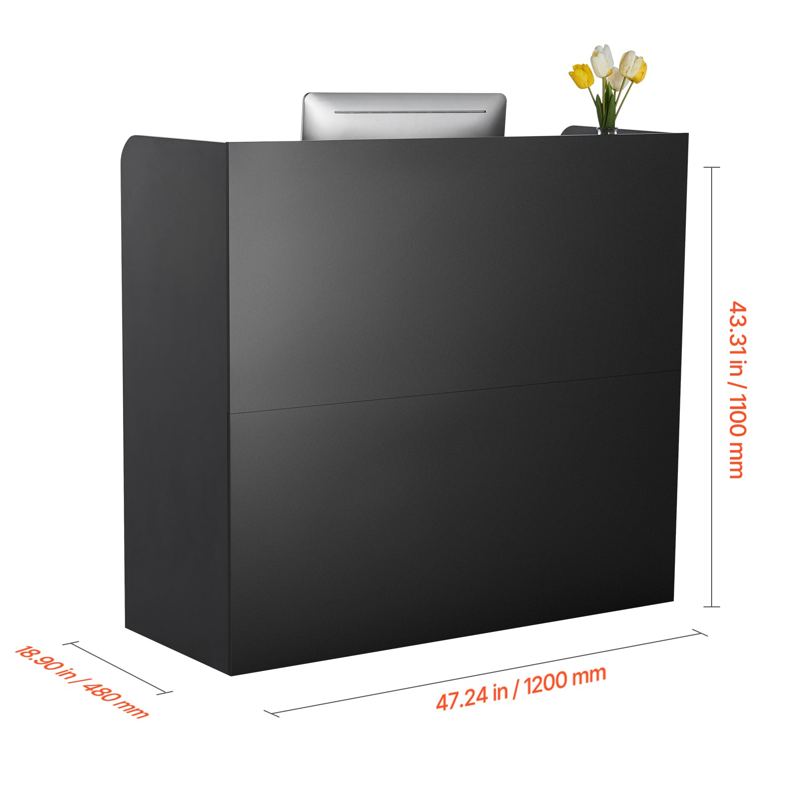47 in. Rectangular Reception Desk with Lockable Drawer and Storage Cabinet, Black, for Checkout, Lobby, Salon, Office