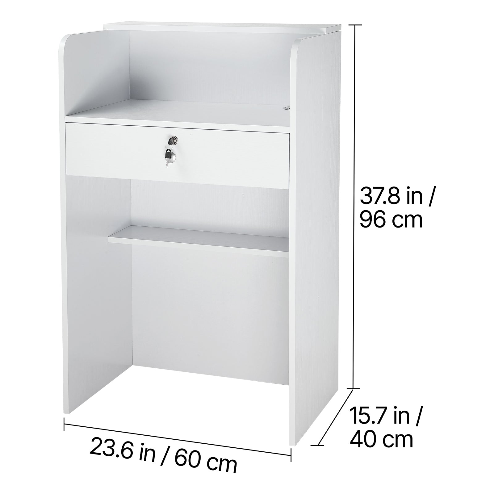 23.6 in. Small Rectangular Reception Desk with Drawer, White, Minimalist Counter Table for Office, Salon
