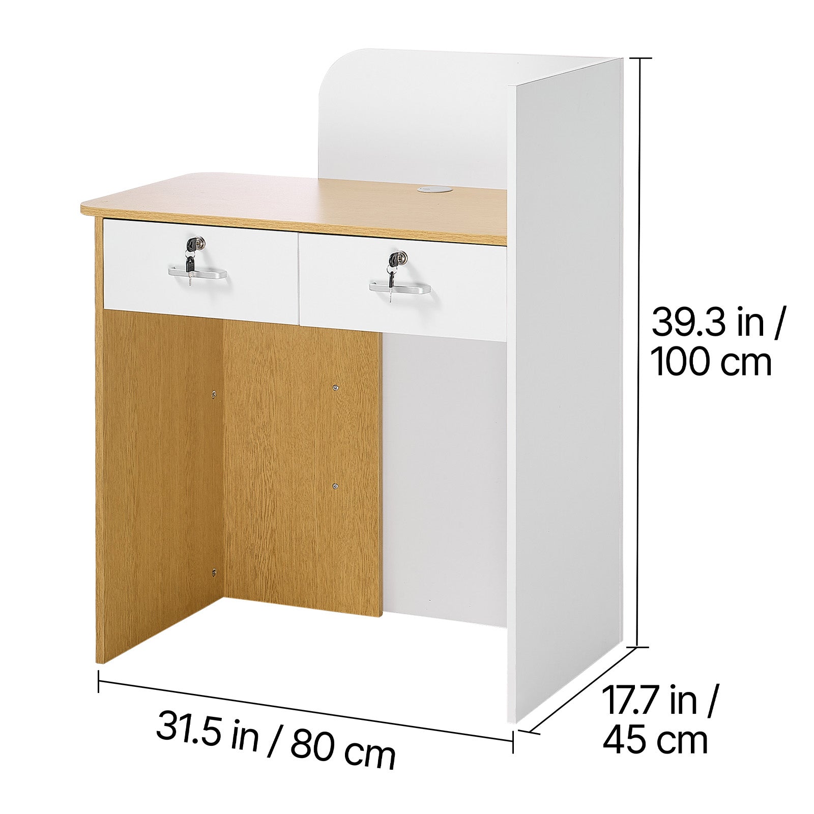 31.5 in. Rectangular Reception Desk with LED Light, 2 Drawers and Power Outlets, for Checkout, Lobby, Office