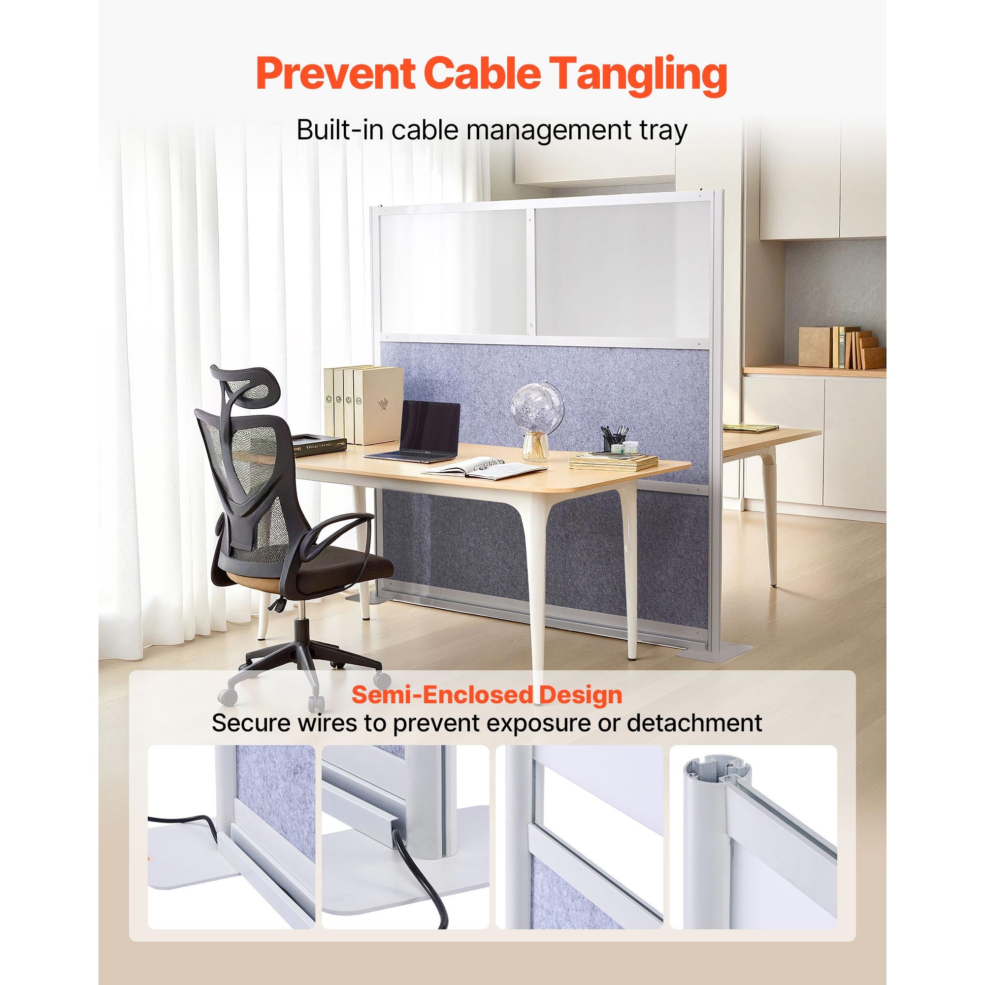 70 in. x 70 in. Freestanding Modular Room Divider Panel with Frosted Window, Office Privacy Partition Wall
