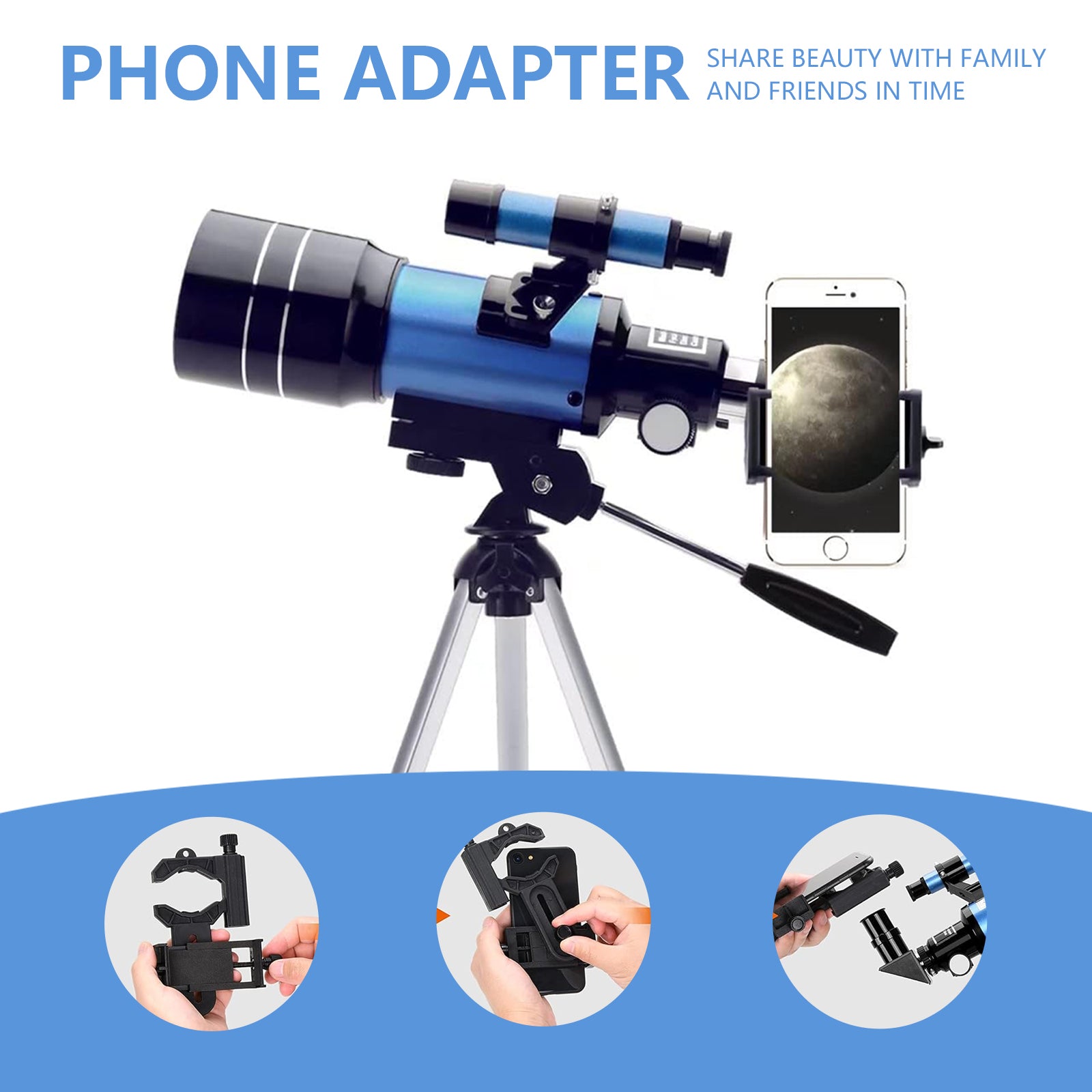 Telescope for Kids, 70mm Aperture Refractor Telescopes for Astronomy Beginners, Portable Travel Telescope with Phone Adapter And Wireless Remote