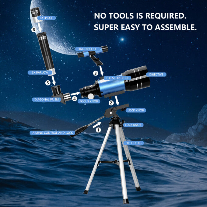 Telescope for Kids, 70mm Aperture Refractor Telescopes for Astronomy Beginners, Portable Travel Telescope with Phone Adapter And Wireless Remote