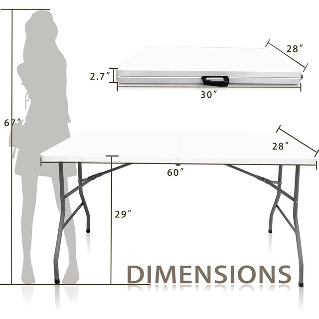 Folding Table 5ft Indoor Outdoor Portable Folding Plastic Table, White