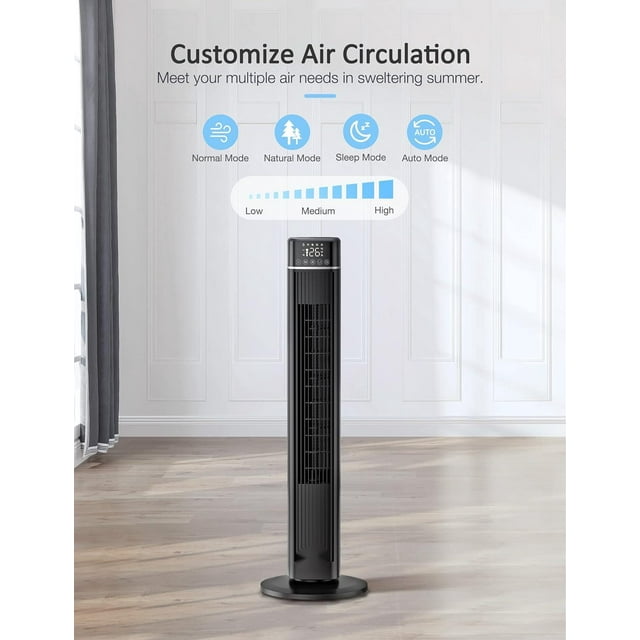 36in Oscillating Tower Fan with Remote, 15H Timer and Nightime Setting,Electric Cooling Quiet Tower Fan Standing Floor Bladeless Fan with LED Display,Portable for Bedroom,Office,Home (White)