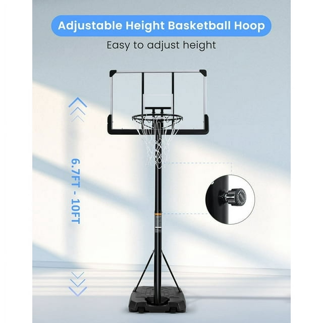 Portable Basketball Hoop Goal Basketball Hoop System Height Adjustable 7 ft. 6 in. - 10 ft. with 44 inch Indoor Outdoor PVC Backboard Material