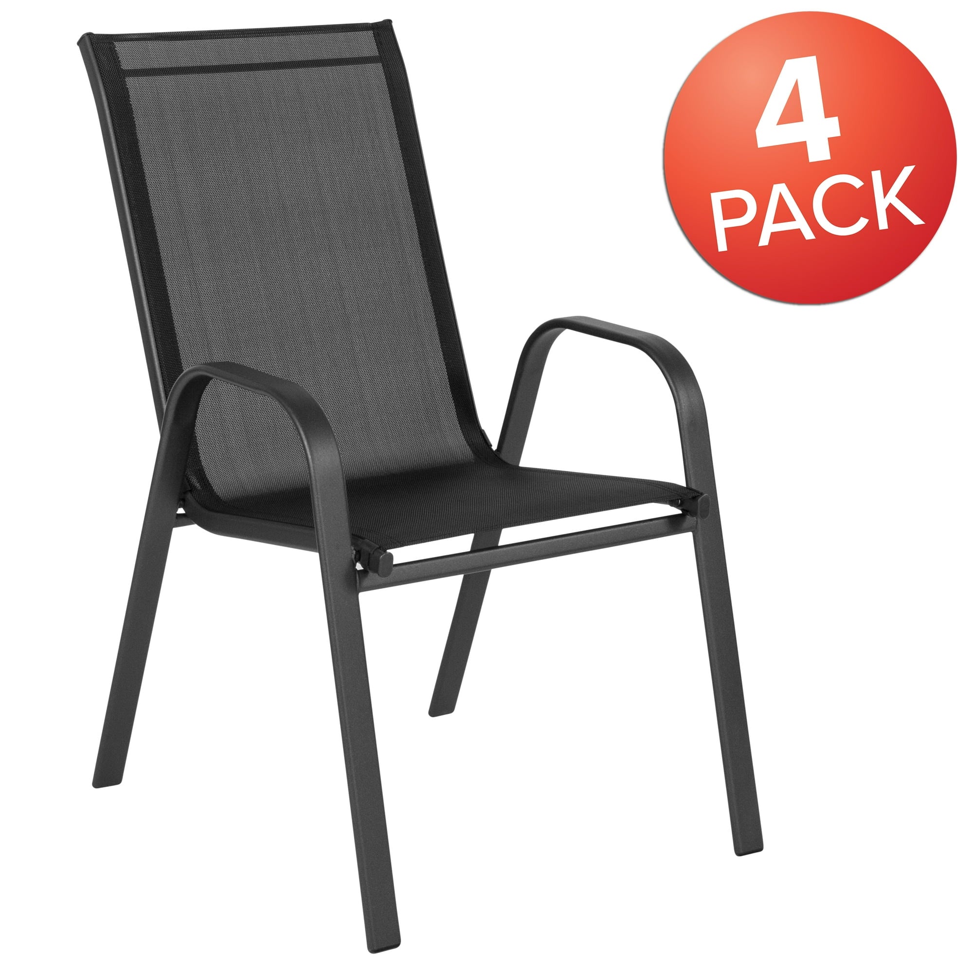 Set of 4 Metal Stacking Patio Chairs with Black Flex Comfort Material
