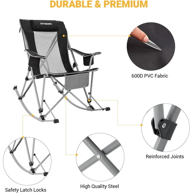 Oversized Rocking Camping Chair for Adults Outdoor Rocking Folding Chairs Black