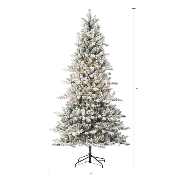 7.5ft Pre Lit Flocked Birmingham Fir Artificial Christmas Tree, 400 LED, Green