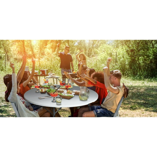5 Foot Fold In Half Round Folding Banquet Table, White