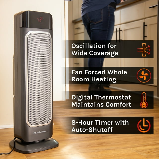 Oscillating Digital Tower Heater with Full Function Remote