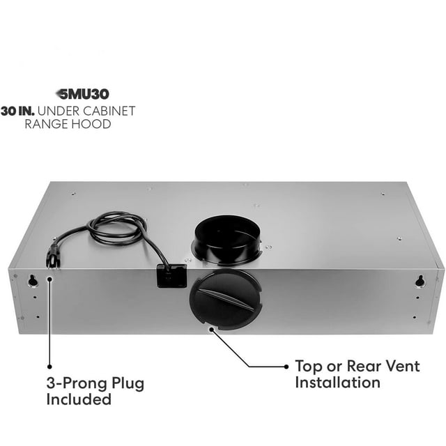 5MU30 30 in. Under Cabinet Range Hood Ductless Convertible Duct, Slim Kitchen Stove Vent with, 3 Speed Exhaust Fan, Reusable Filter and LED Lights in Stainless Steel, 30 inch