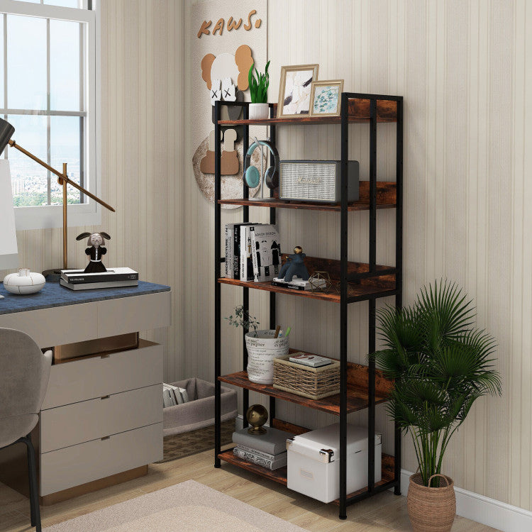 5 Tier Industrial Bookshelf Storage Shelf Display Rack with Adjustable Shelves