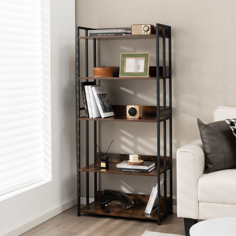 5 Tier Industrial Bookshelf Storage Shelf Display Rack with Adjustable Shelves