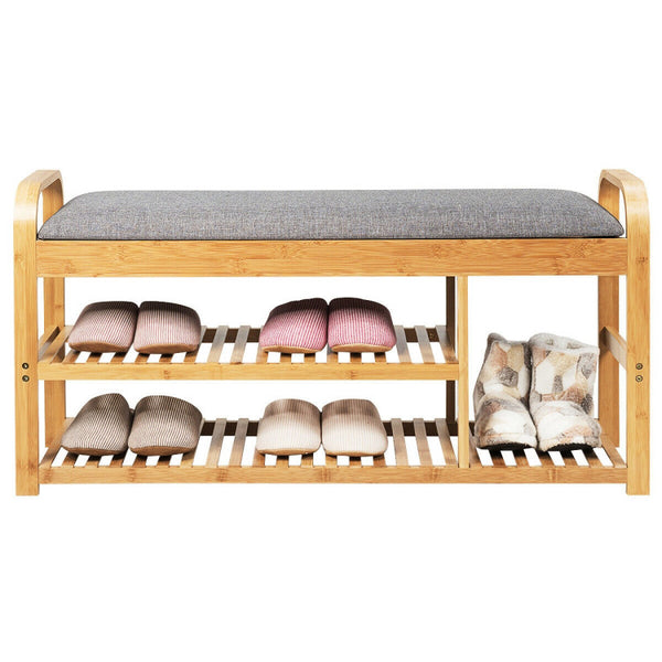 3 Tier Bamboo Shoe Rack Bench with Cushion