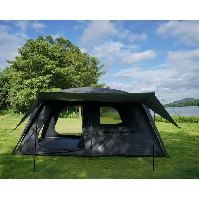 6 Person Camping Tent with 3 Door 2 Room Black