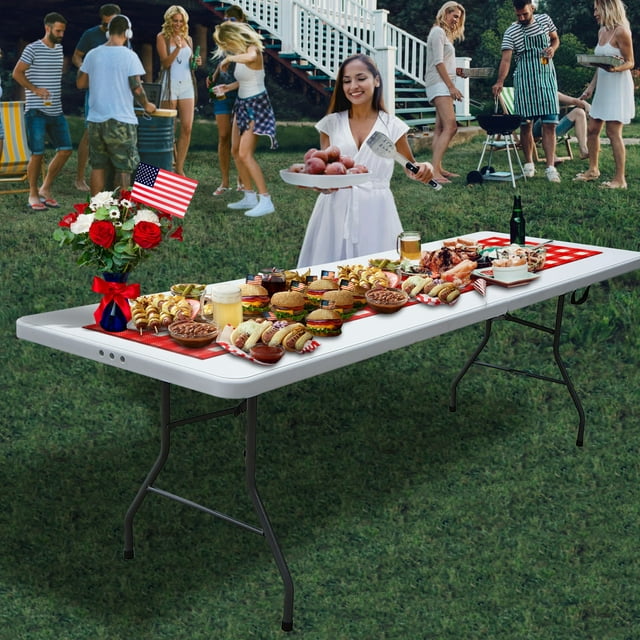 816 Fold In Half 8 Foot Folding Banquet Table, White