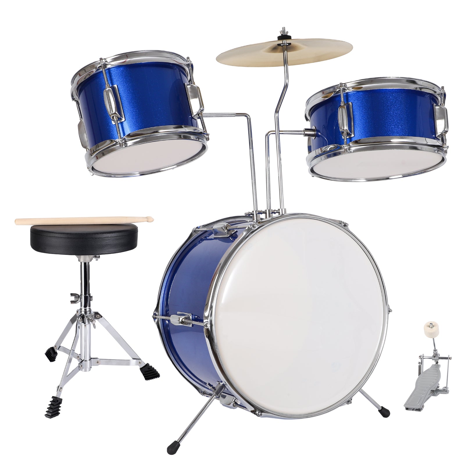 Kids Drum Set, 3 Piece Junior Beginners Drums Kit with Throne Stool, B ...