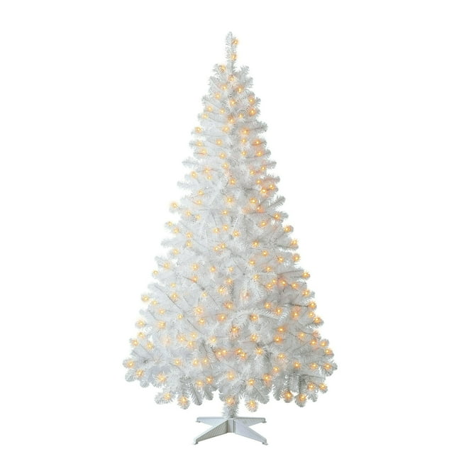 7 ft Pre-Lit Artificial Christmas Tree, Clear LED Lights, White