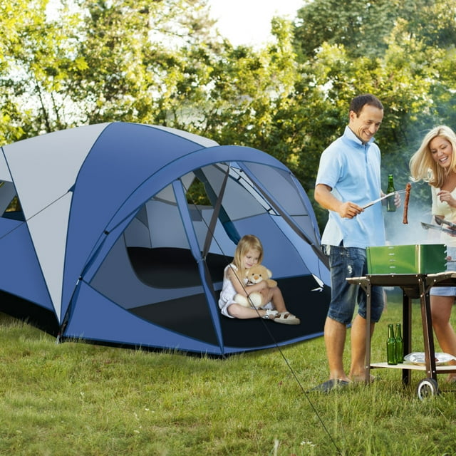 6 Person Large Camping Dome Tent with Screen Room Porch and Removable Rainfly