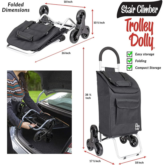 Stair Climber Trolley Dolly, Black Shopping Grocery Foldable Cart