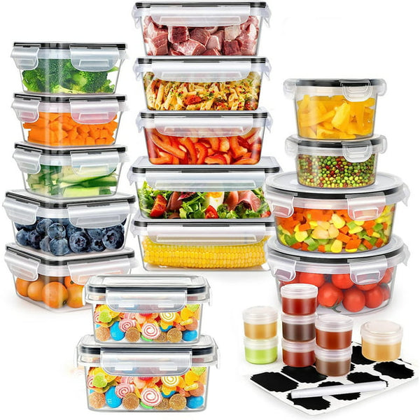 24 Pcs Airtight Food Storage Container Set - BPA Free Clear Plastic Kitchen and Pantry Organization Meal Prep Lunch Container with Marker Labels