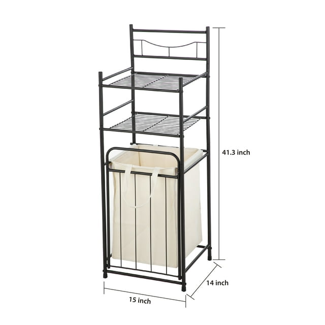 2 Shelves 10 lb. Capacity Steel Storage Shelf Unit with Hamper , Bronze Finish for Adults