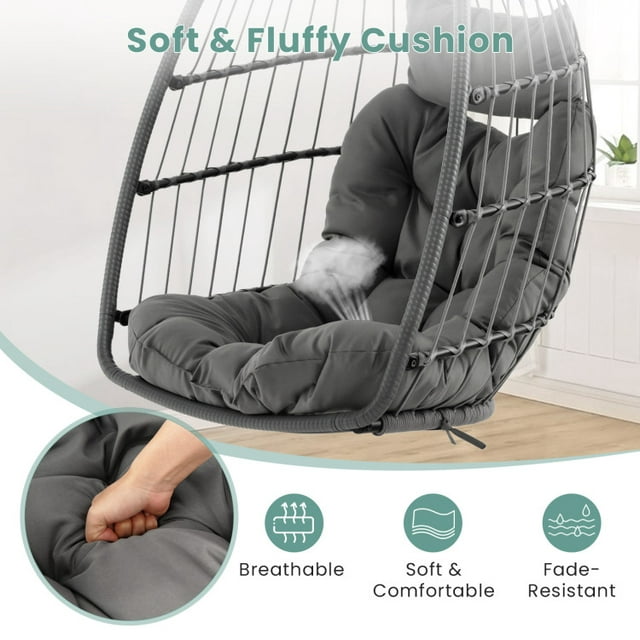 Hanging Egg Chair with Head Pillow and Large Seat Cushion