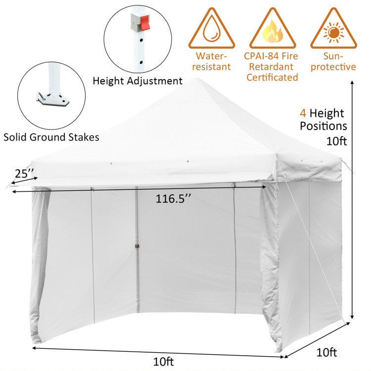 10 x 10 Feet Pop up Gazebo with 5 Removable Zippered Sidewalls and Extended Awning