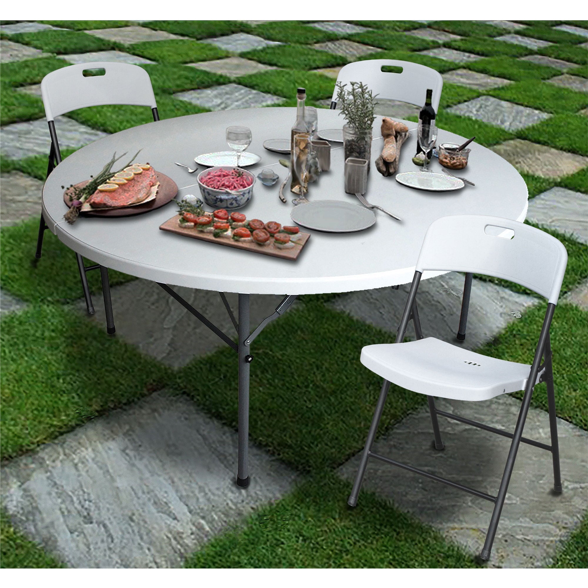 5 Foot Fold In Half Round Folding Banquet Table, White
