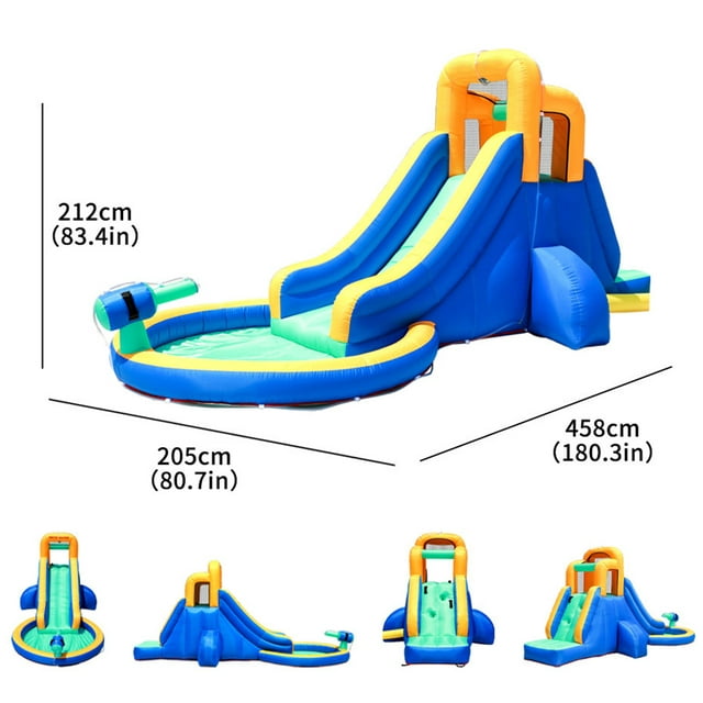 Inflatable Water Slide Heavy-Duty Outdoor Slide with Water Cannon and Splash Pool with Blowe