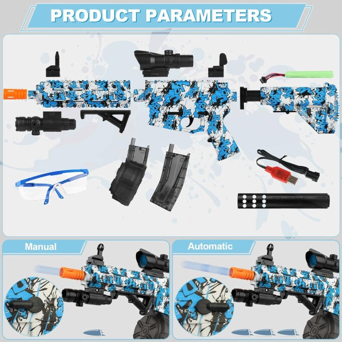 Gel Ball Blaster with Drum And Mag, Automatic and Manual Splatter Blaster, Electric Splat Blaster,Blue