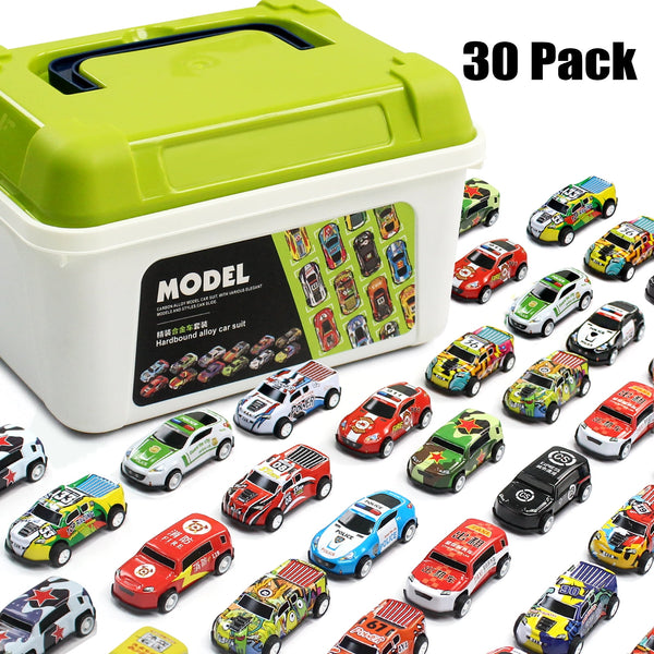 30 Pack Diecast Pull Back Toy Cars with Storage Box