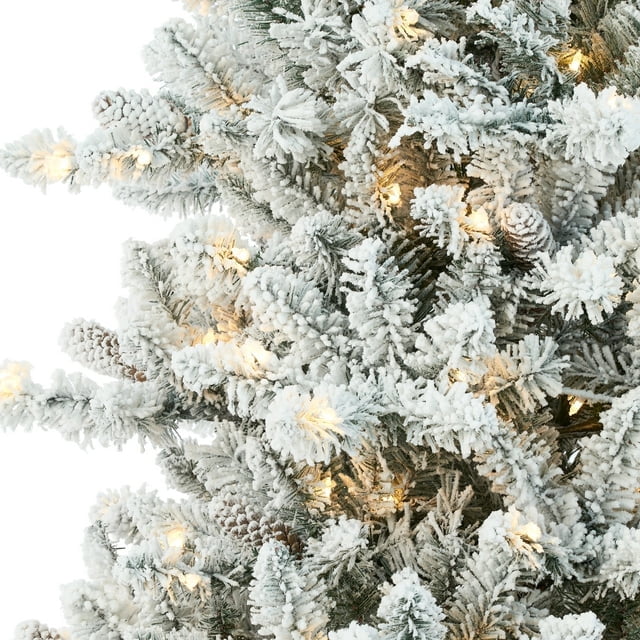 7.5ft Pre Lit Flocked Birmingham Fir Artificial Christmas Tree, 400 LED, Green