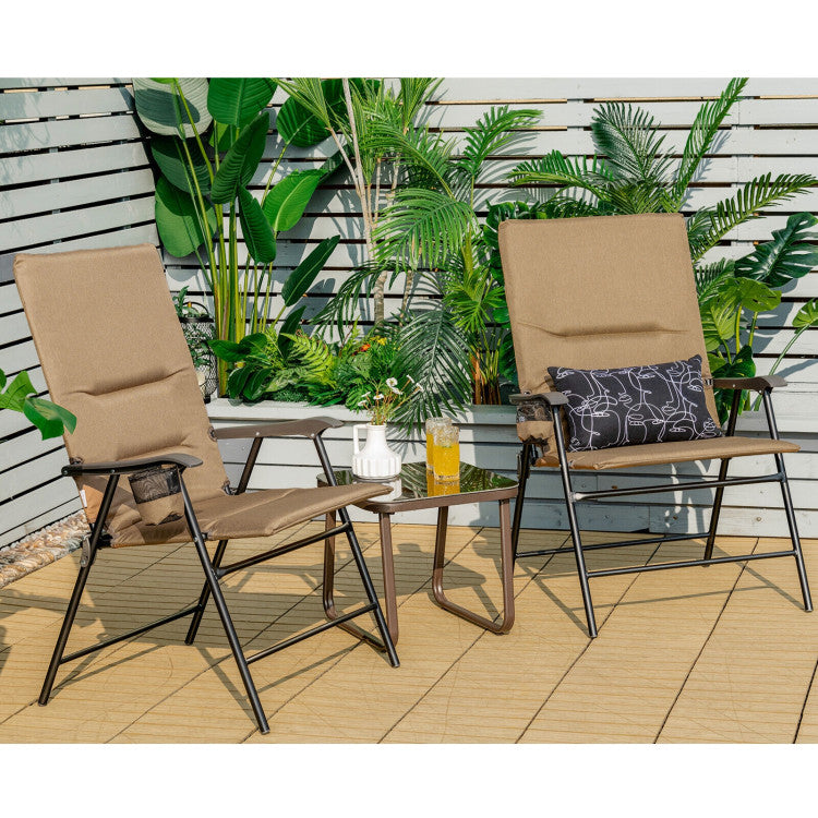2 Pieces Patio Padded Folding Portable Chair Camping Dining Outdoor