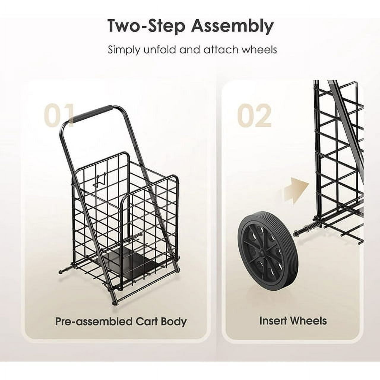 Rolling Shopping Cart Folding Steel Laundry Basket