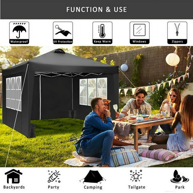Canopy Party Tent for Outside, 10 x 10ft Outdoor Party Wedding Tent, Black