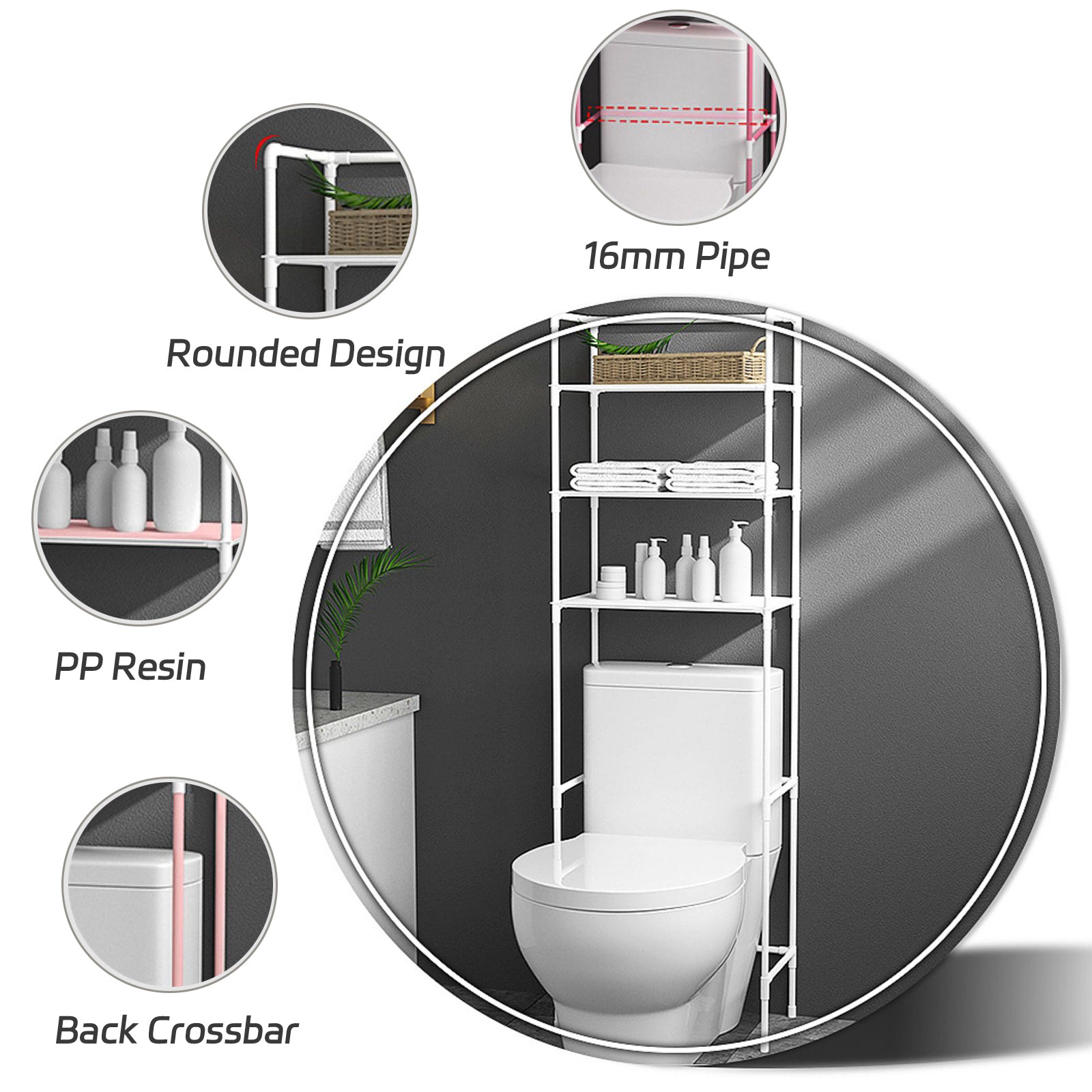 Over the Toilet Storage Shelf 3-Shelf Bathroom Organizer
