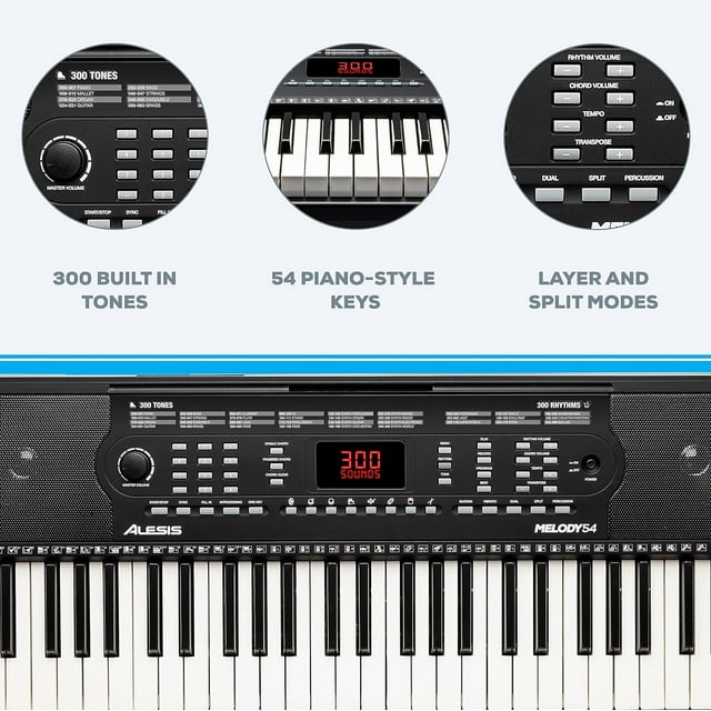 54 Key Electronic Keyboard Piano Set, Black