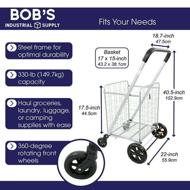 Foldable Shopping Cart With 360 Swivel Castor Wheels
