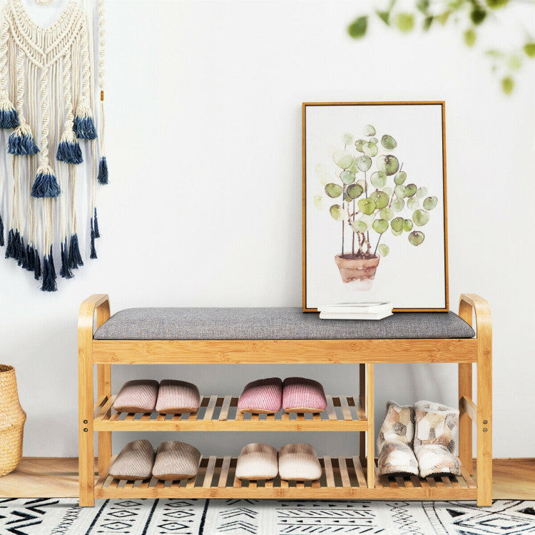 3 Tier Bamboo Shoe Rack Bench with Cushion