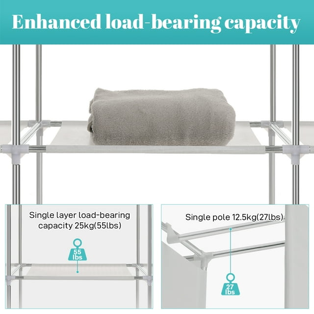 Portable Closet Storage Organizer Clothes Wardrobe Shoe Clothing Rack Shelf Dustproof Nonwoven Fabric,Quick and Easy to Assemble