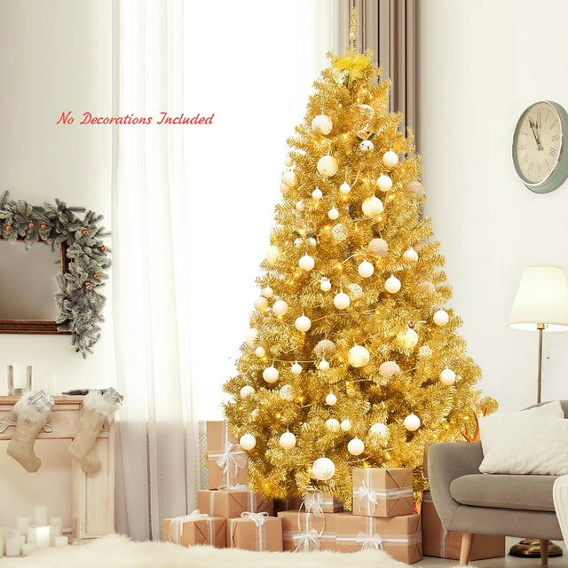 7.5ft Artificial Tinsel Christmas Tree w/1258 Tips Foldable Stand Champagne Gold