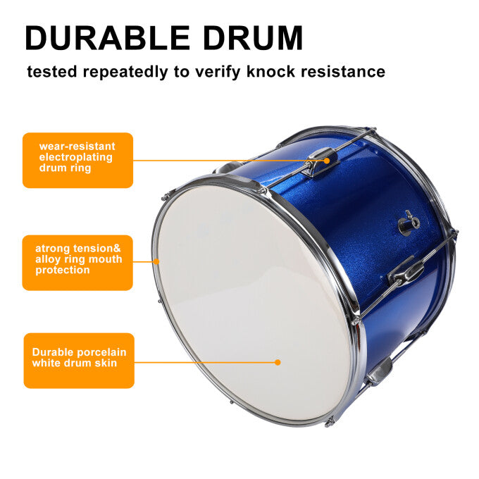 Kids Drum Set, 3 Piece Junior Beginners Drums Kit with Throne Stool, Bass Drum Pedal and 2 Drumsticks,Blue