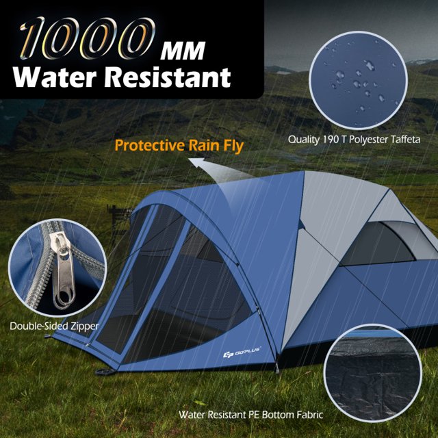 6 Person Large Camping Dome Tent with Screen Room Porch and Removable Rainfly