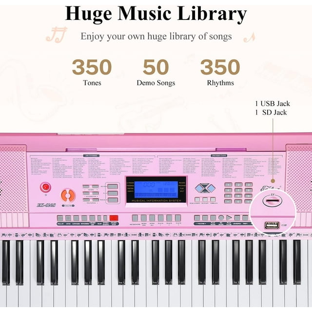 61 Key Electronic Keyboard Piano Set, Pink