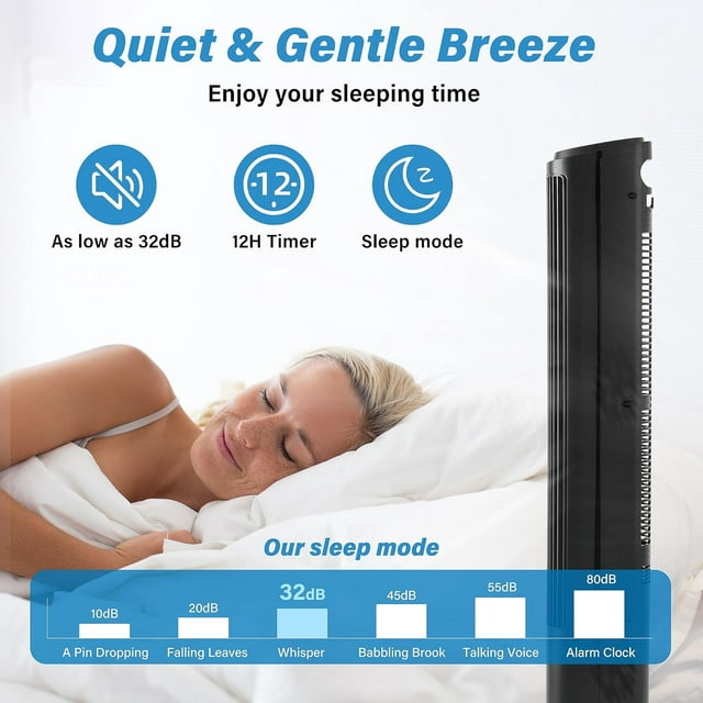 42 Inch Oscillating Tower Fan for Bedroom, 3 Speeds Standing Fan with Remote, Quiet Cooling Fan for Indoors, 15H Timing, 3 Modes,Black