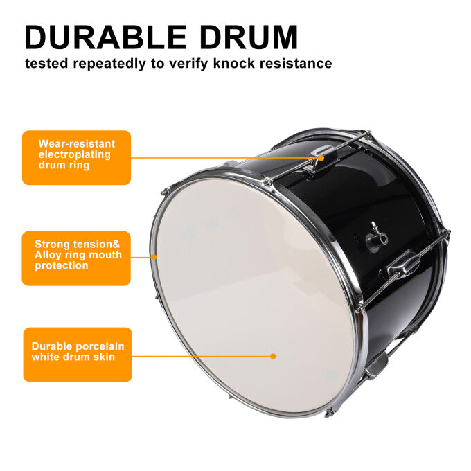 Kids Drum Set, 3 Piece Junior Beginners Drums Kit with Throne Stool, Bass Drum Pedal and 2 Drumsticks,Black