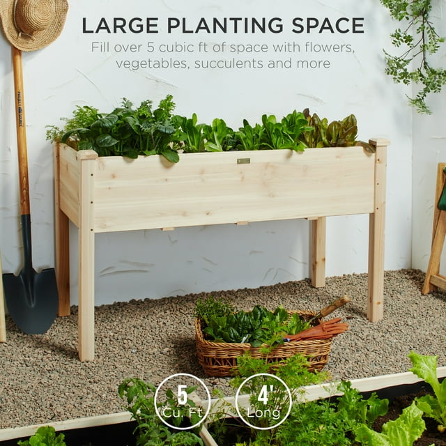 48.5x24x30in Elevated Raised Wood Planter Garden Bed Box Stand for Backyard, Patio - Natural